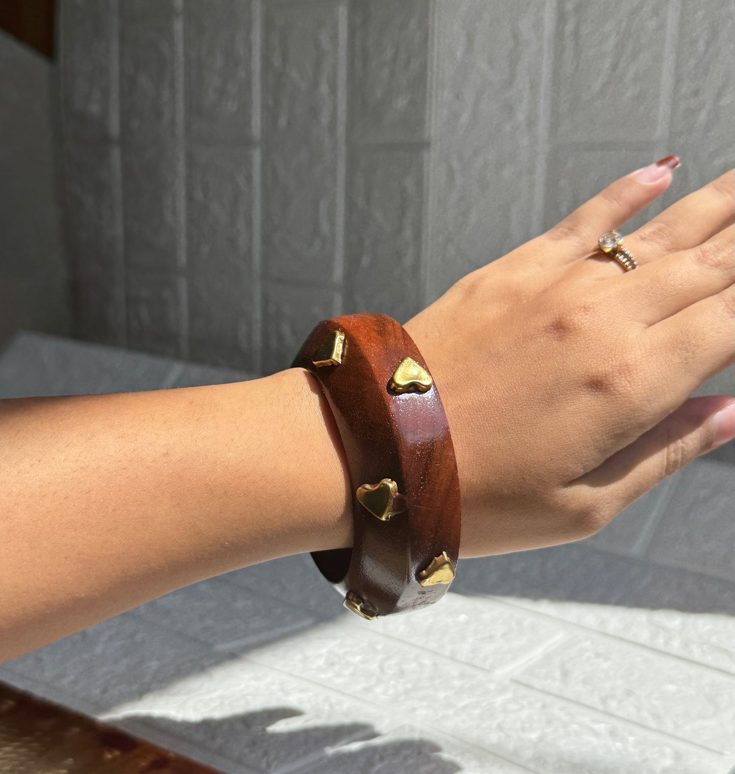 Heart Studded Wooden Bangle