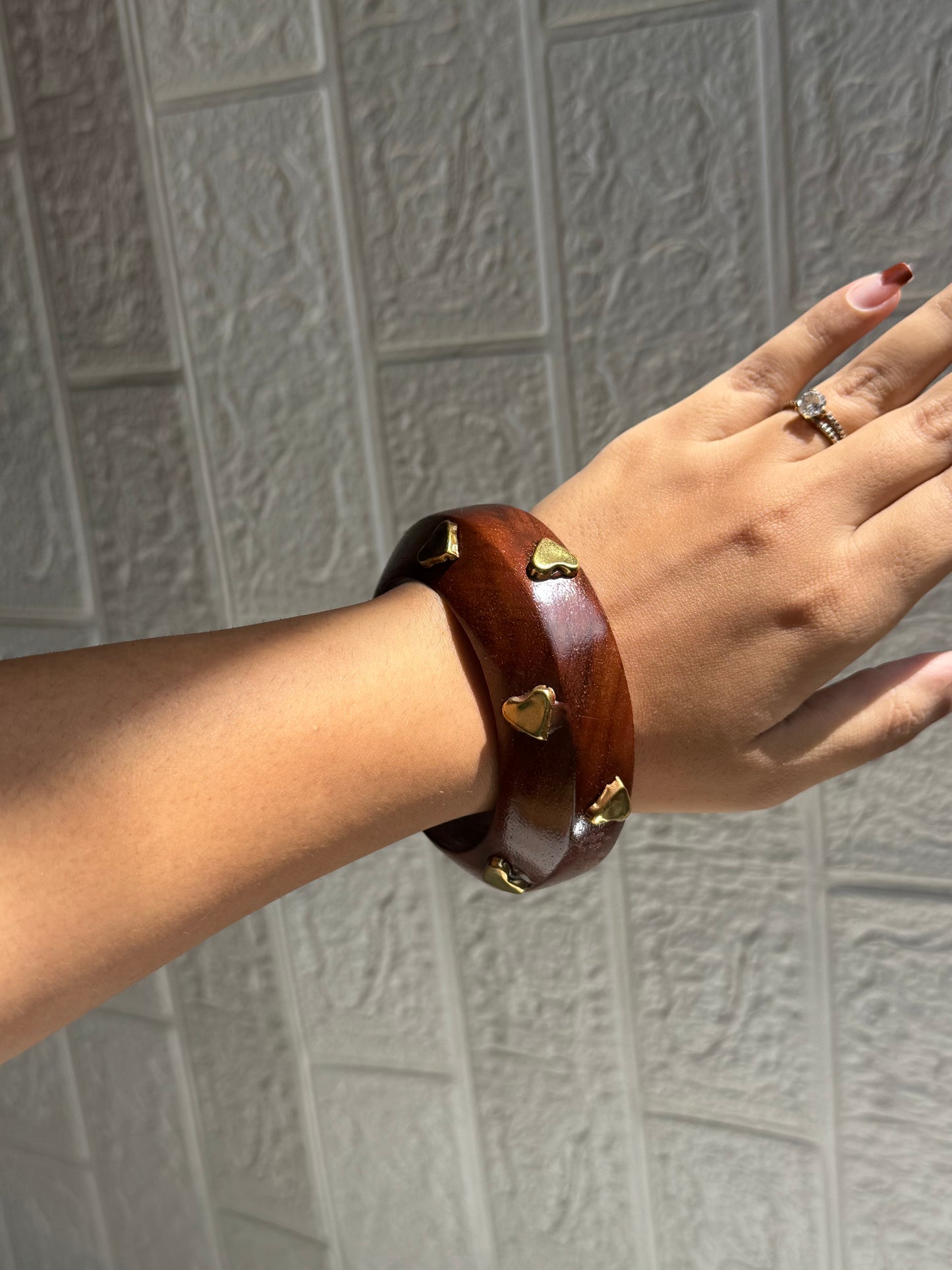 Heart Studded Wooden Bangle