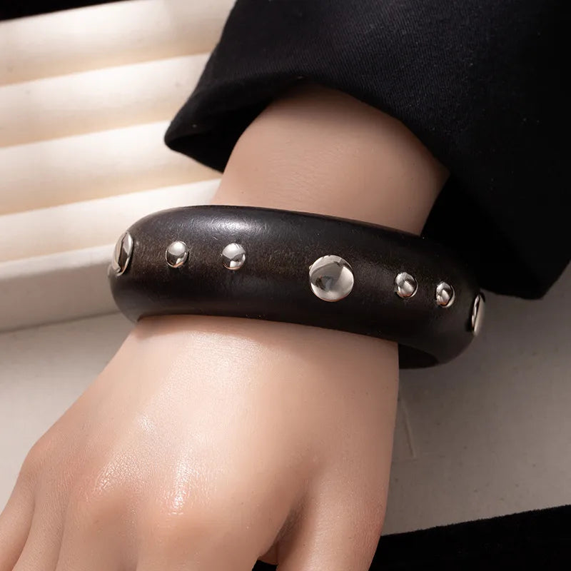 Retro Wide Wooden Bangle